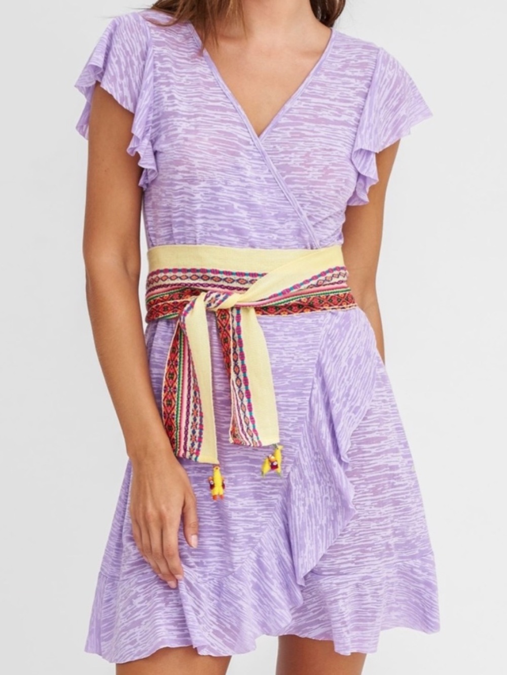 Pitusa Lavender Llama Ruffle Wrap Mini Dress Coverup XS - Small